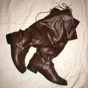 XOXO Brown Leather Back Lace Boots